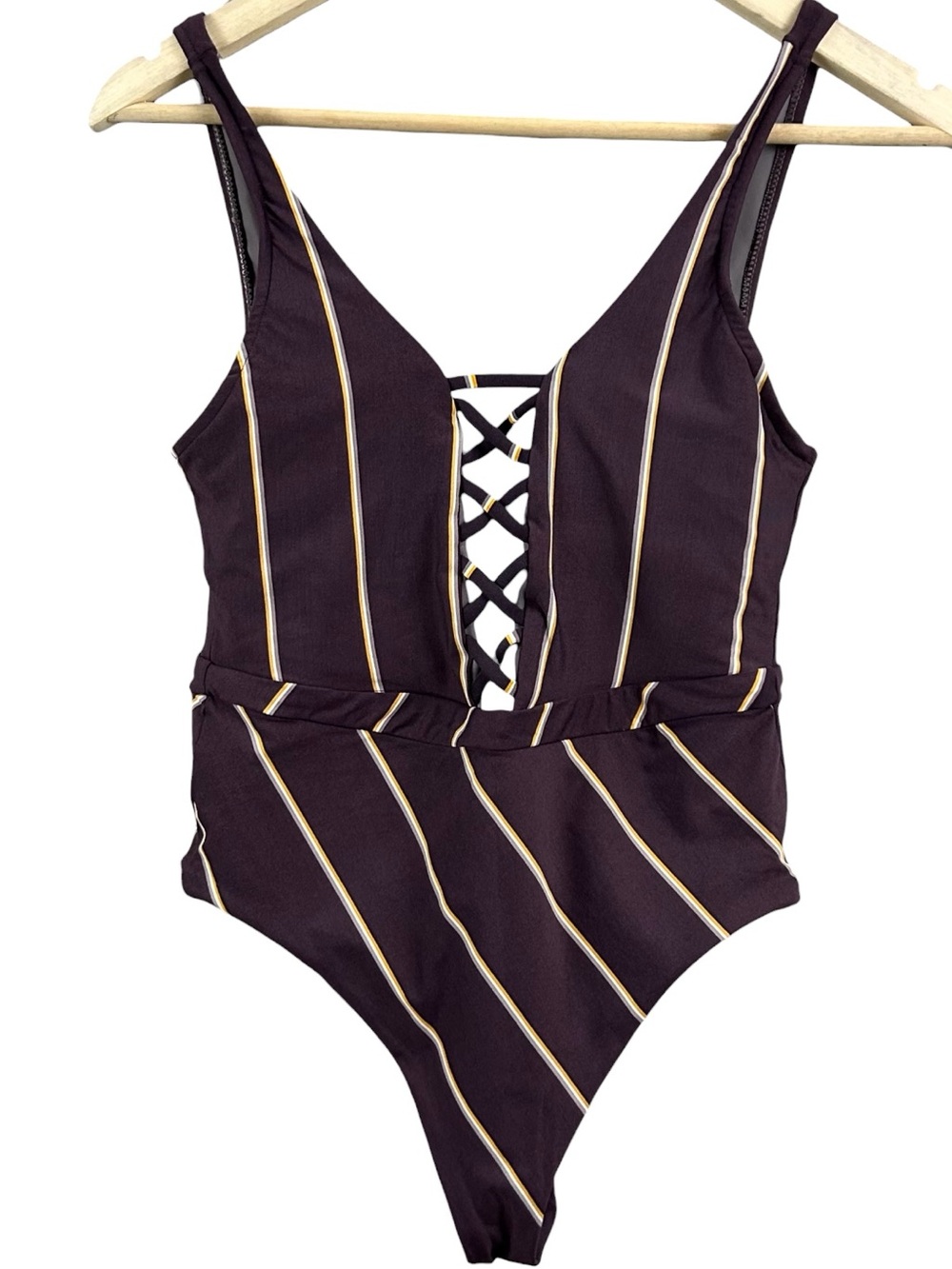 NEW Maaji Deep Purple & Stripes One Piece Swimsuit Size Small
